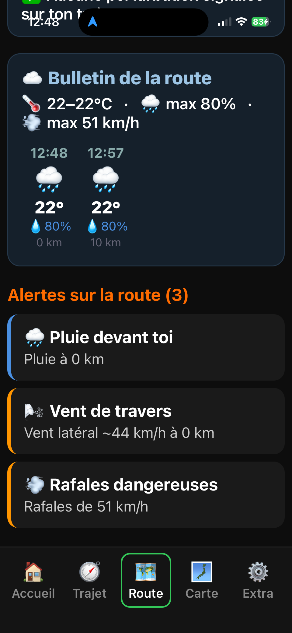 Écran d'accueil MotoRideDry