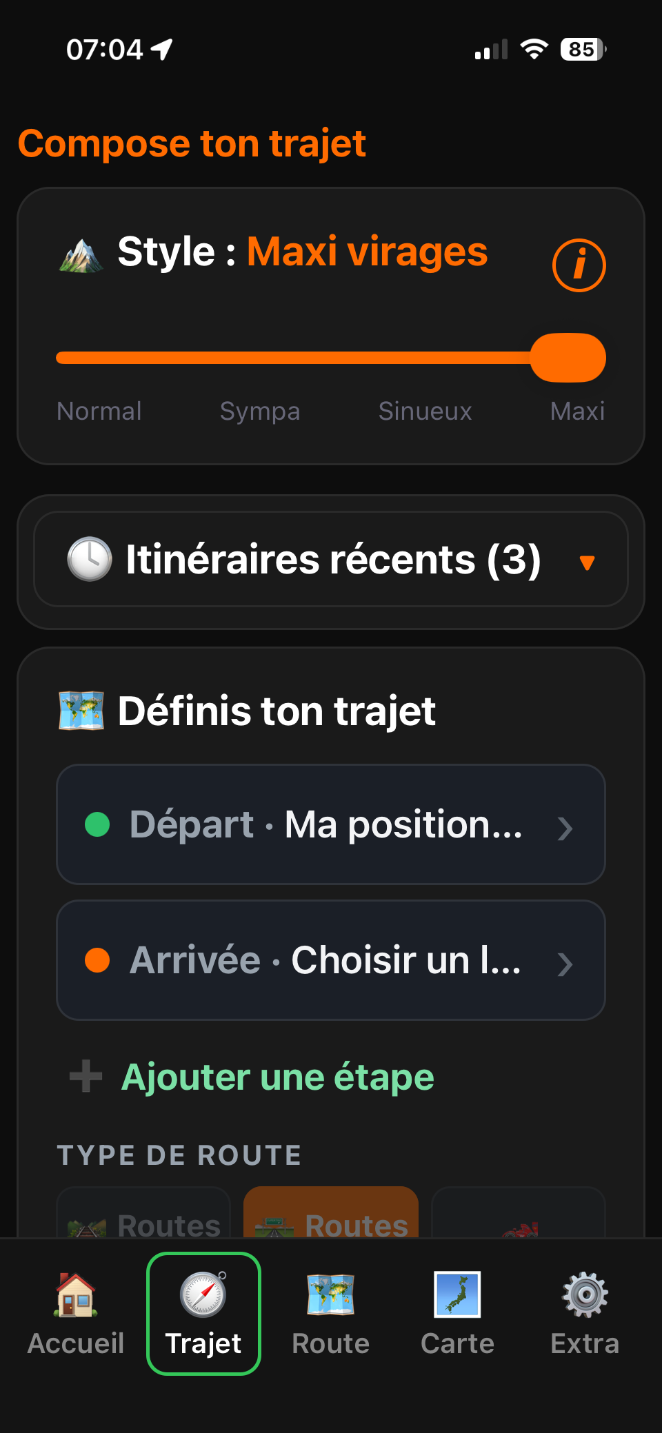 Écran de trajet